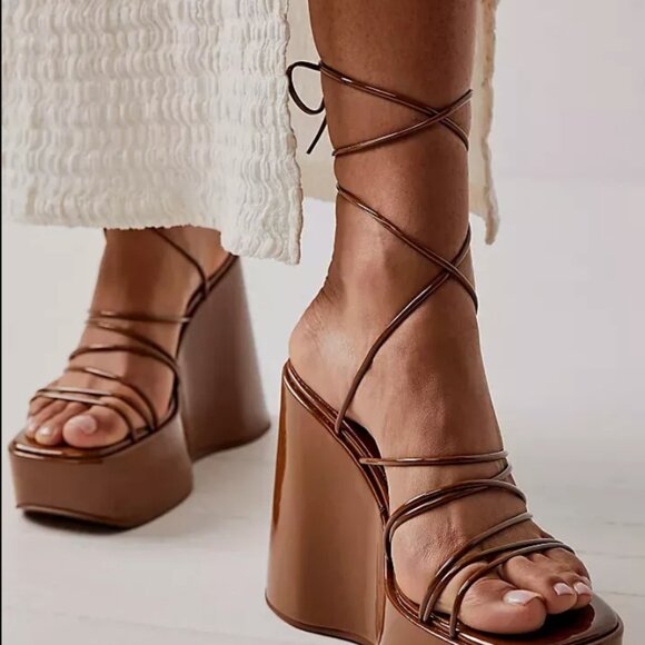 New Free People + Jeffrey Campbell Sydney Wrap Wedges Size 8.5 MSRP: $168 white - Picture 3 of 3